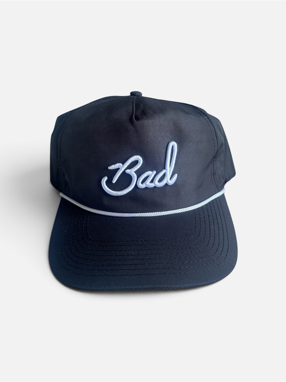 Bad Birdie Black Baseball Cap with White Rope Trim